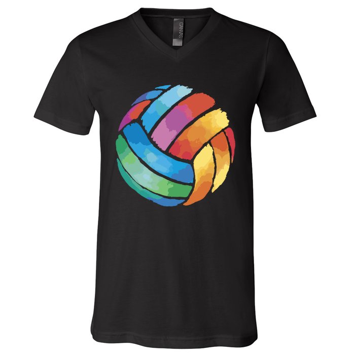 Colorful Watercolor Vollyball V-Neck T-Shirt