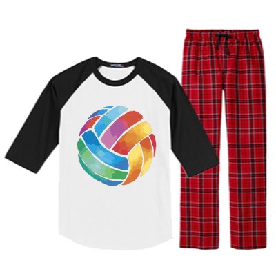 Colorful Watercolor Vollyball Raglan Sleeve Pajama Set