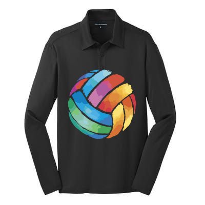 Colorful Watercolor Vollyball Silk Touch Performance Long Sleeve Polo