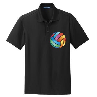 Colorful Watercolor Vollyball Dry Zone Grid Polo