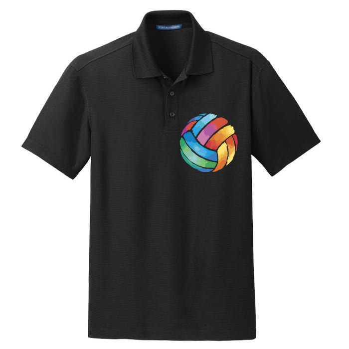 Colorful Watercolor Vollyball Dry Zone Grid Polo