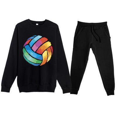 Colorful Watercolor Vollyball Premium Crewneck Sweatsuit Set