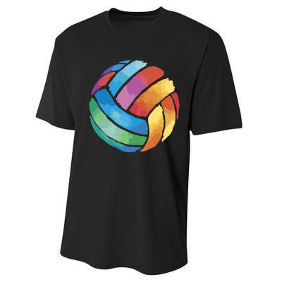 Colorful Watercolor Vollyball Performance Sprint T-Shirt