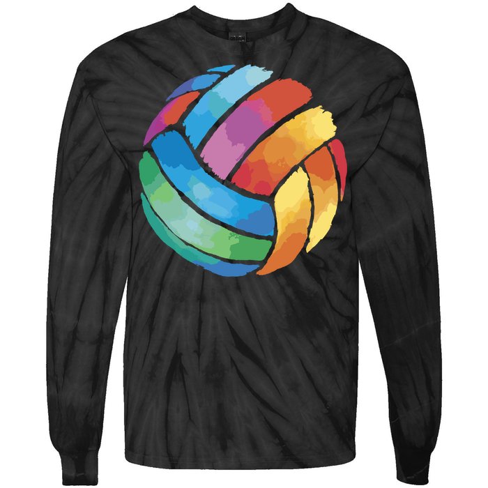 Colorful Watercolor Vollyball Tie-Dye Long Sleeve Shirt