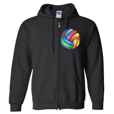 Colorful Watercolor Vollyball Full Zip Hoodie