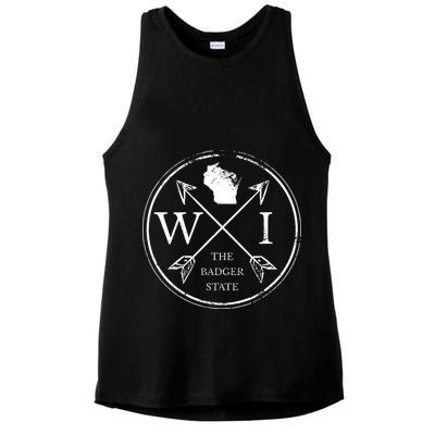 Cute Wisconsin Wi The Badger State Map Wisconsin Ladies PosiCharge Tri-Blend Wicking Tank