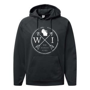 Cute Wisconsin Wi The Badger State Map Wisconsin Performance Fleece Hoodie