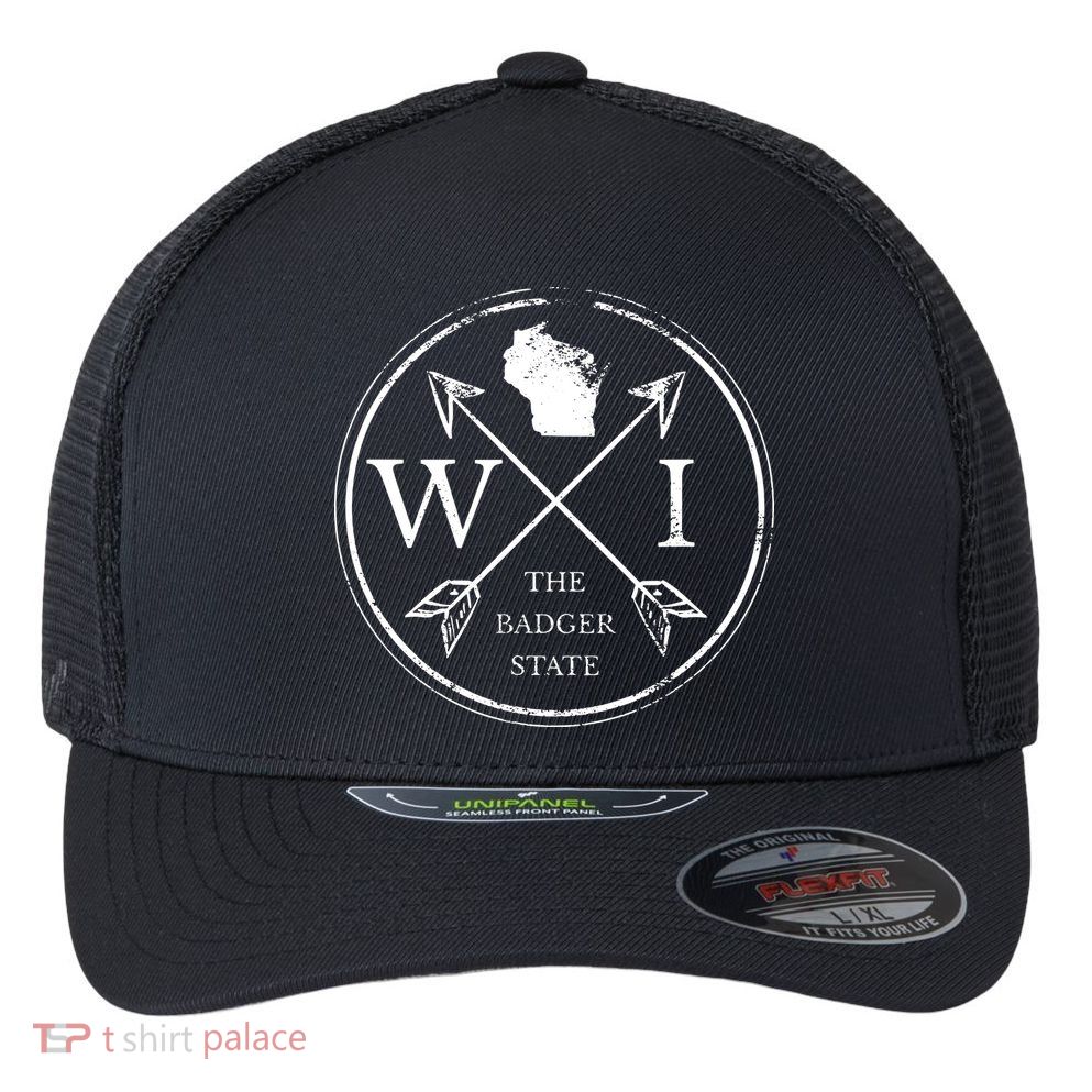 Cute Wisconsin Wi The Badger State Map Wisconsin Flexfit Unipanel Trucker Cap