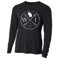 Cute Wisconsin Wi The Badger State Map Wisconsin Cooling Performance Long Sleeve Crew