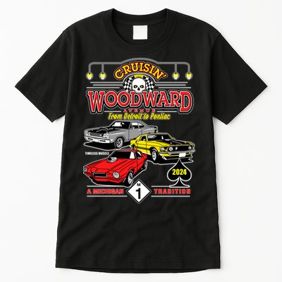 Crusin Woodward Woodward Ave Detroit To Pontiac A Michigan Tradition 2024 Tall T-Shirt