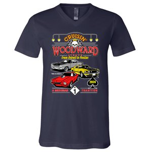 Crusin Woodward Woodward Ave Detroit To Pontiac A Michigan Tradition 2024 V-Neck T-Shirt