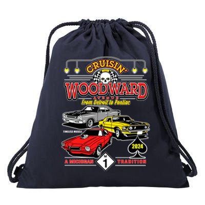 Crusin Woodward Woodward Ave Detroit To Pontiac A Michigan Tradition 2024 Drawstring Bag