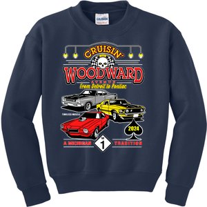 Crusin Woodward Woodward Ave Detroit To Pontiac A Michigan Tradition 2024 Kids Sweatshirt