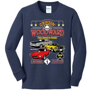 Crusin Woodward Woodward Ave Detroit To Pontiac A Michigan Tradition 2024 Kids Long Sleeve Shirt