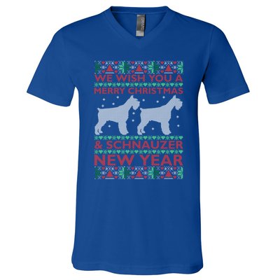 Cool We Wish You A Merry Christmas Schnauzer Ugly Sweater Gift V-Neck T-Shirt