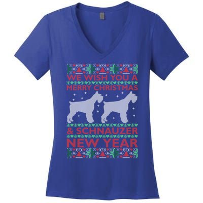 Cool We Wish You A Merry Christmas Schnauzer Ugly Sweater Gift Women's V-Neck T-Shirt