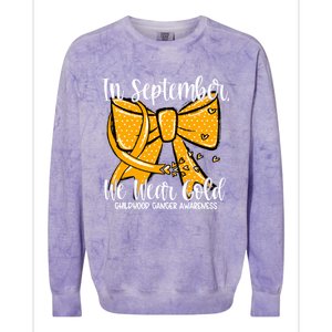 Coquette We Wear Gold Ribbon Hood Cancer Awareness Cute Gift Colorblast Crewneck Sweatshirt