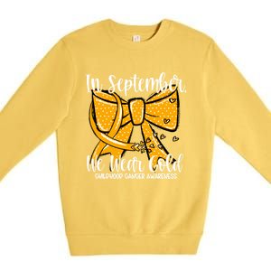 Coquette We Wear Gold Ribbon Hood Cancer Awareness Cute Gift Premium Crewneck Sweatshirt