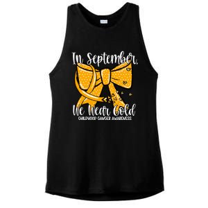 Coquette We Wear Gold Ribbon Hood Cancer Awareness Cute Gift Ladies PosiCharge Tri-Blend Wicking Tank