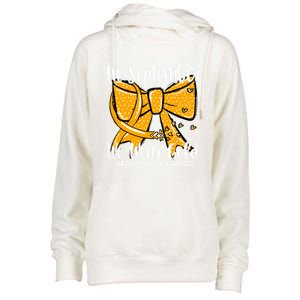 Coquette We Wear Gold Ribbon Hood Cancer Awareness Cute Gift Womens Funnel Neck Pullover Hood