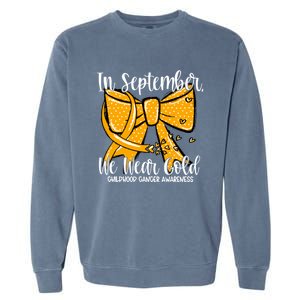 Coquette We Wear Gold Ribbon Hood Cancer Awareness Cute Gift Garment-Dyed Sweatshirt