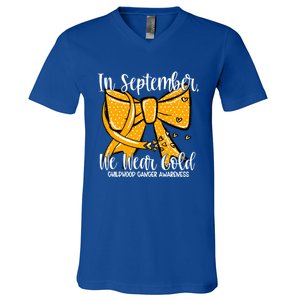 Coquette We Wear Gold Ribbon Hood Cancer Awareness Cute Gift V-Neck T-Shirt