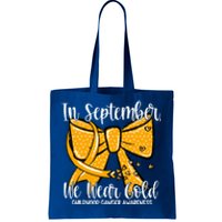 Coquette We Wear Gold Ribbon Hood Cancer Awareness Cute Gift Tote Bag