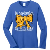 Coquette We Wear Gold Ribbon Hood Cancer Awareness Cute Gift Ladies Long Sleeve Shirt