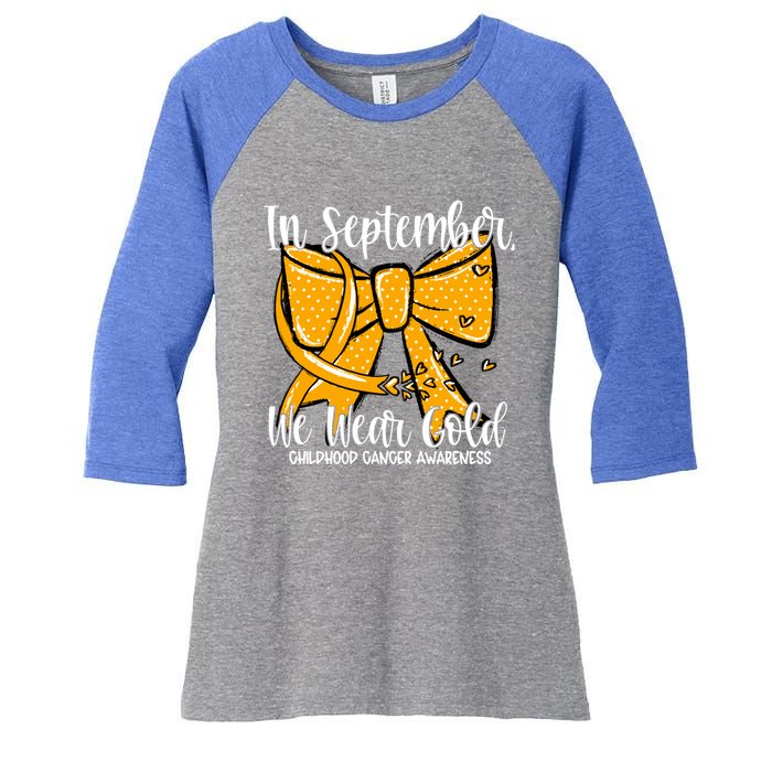 Coquette We Wear Gold Ribbon Hood Cancer Awareness Cute Gift Women's Tri-Blend 3/4-Sleeve Raglan Shirt