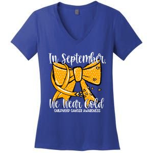 Coquette We Wear Gold Ribbon Hood Cancer Awareness Cute Gift Women's V-Neck T-Shirt