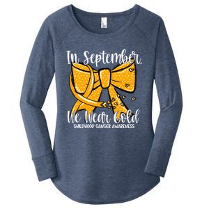 Coquette We Wear Gold Ribbon Hood Cancer Awareness Cute Gift Women's Perfect Tri Tunic Long Sleeve Shirt