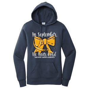 Coquette We Wear Gold Ribbon Hood Cancer Awareness Cute Gift Women's Pullover Hoodie