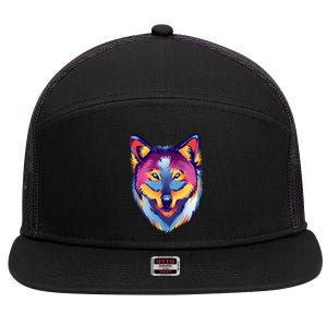 Colorful Wolf Wild Animal 7 Panel Mesh Trucker Snapback Hat