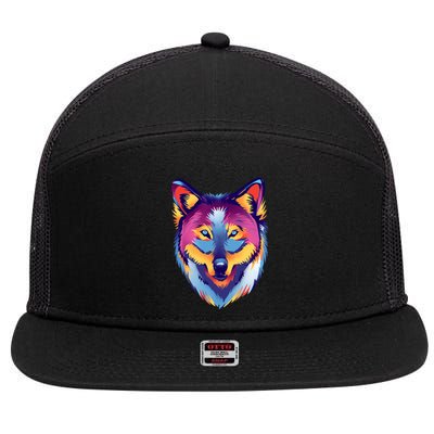 Colorful Wolf Wild Animal 7 Panel Mesh Trucker Snapback Hat