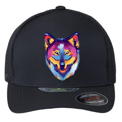 Colorful Wolf Wild Animal Flexfit Unipanel Trucker Cap