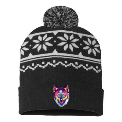 Colorful Wolf Wild Animal USA-Made Snowflake Beanie