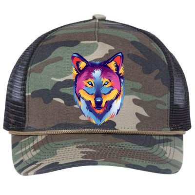 Colorful Wolf Wild Animal Retro Rope Trucker Hat Cap