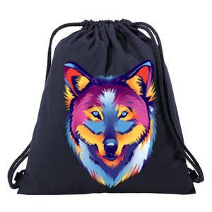 Colorful Wolf Wild Animal Drawstring Bag