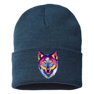 Colorful Wolf Wild Animal Sustainable Knit Beanie