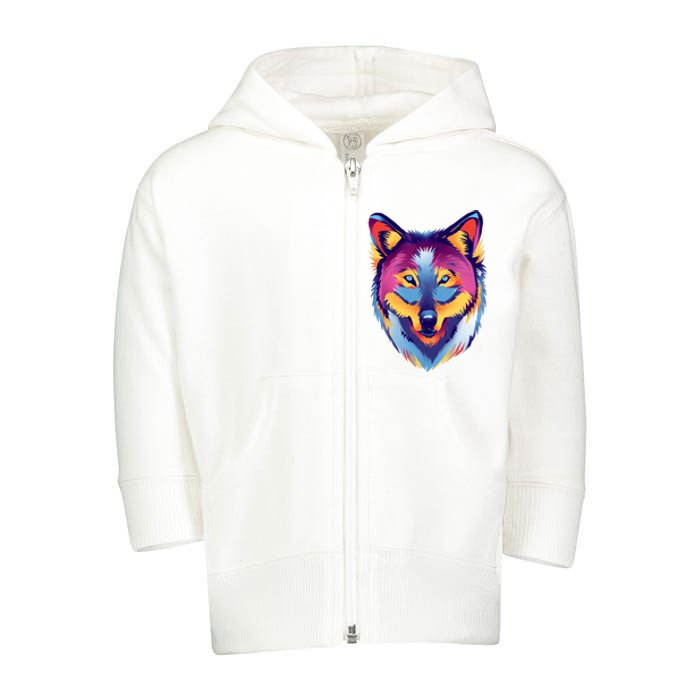 Colorful Wolf Wild Animal Toddler Zip Fleece Hoodie