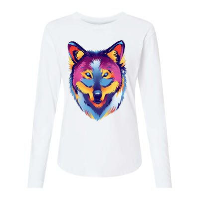 Colorful Wolf Wild Animal Womens Cotton Relaxed Long Sleeve T-Shirt