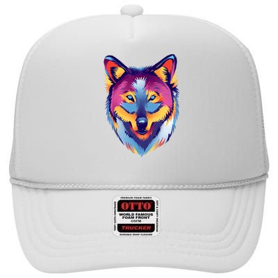 Colorful Wolf Wild Animal High Crown Mesh Back Trucker Hat