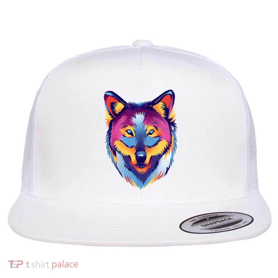 Colorful Wolf Wild Animal Flatbill Hat