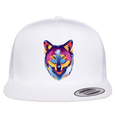 Colorful Wolf Wild Animal Flat Bill Trucker Hat