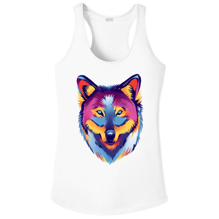 Colorful Wolf Wild Animal Ladies PosiCharge Competitor Racerback Tank