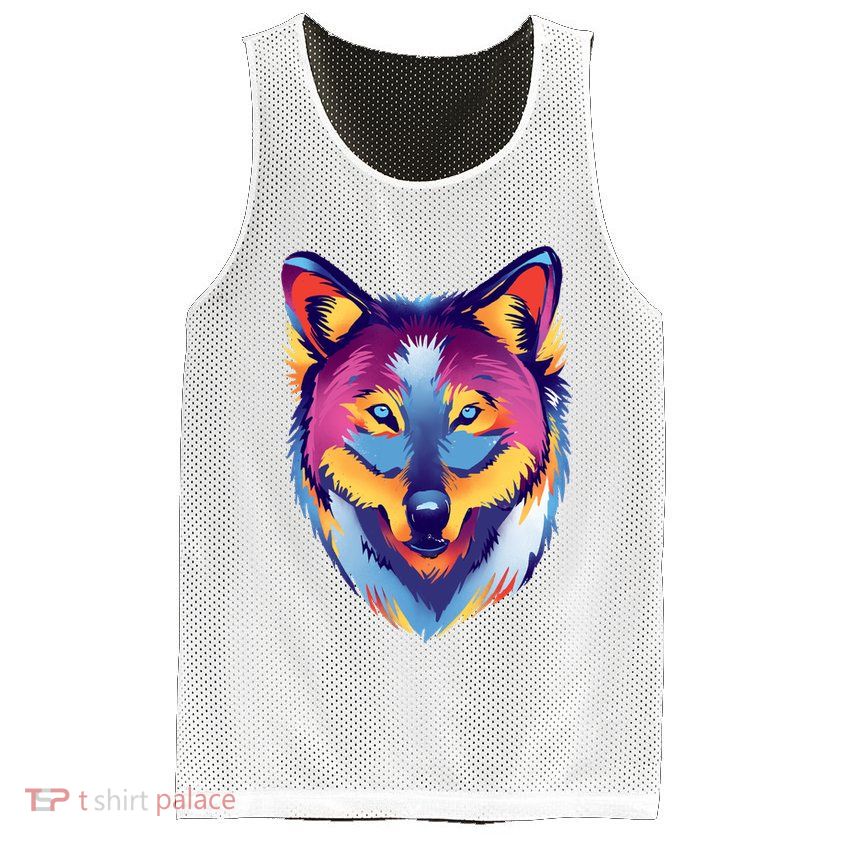 Colorful Wolf Wild Animal Mesh Reversible Basketball Jersey Tank