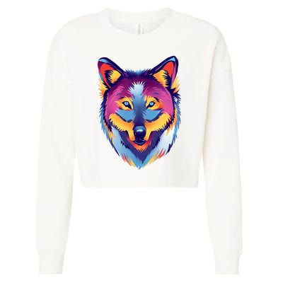 Colorful Wolf Wild Animal Cropped Pullover Crew