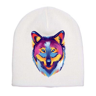 Colorful Wolf Wild Animal Short Acrylic Beanie