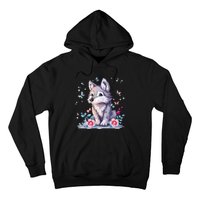 Cute Wolf With Flowers Hoodie