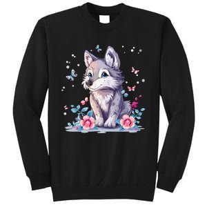 Cute Wolf With Flowers Sweatshirt